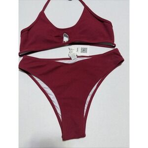 Womens 2 Piece Bikini Swimsuit Bralette Top High Cut Bottoms Sz M CUPSHE NWT